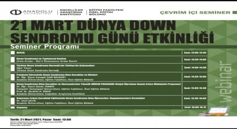 21 Mart "Dünya Down Sendromu Farkındalık Günü" çevrim içi ortamda gerçekleşecek