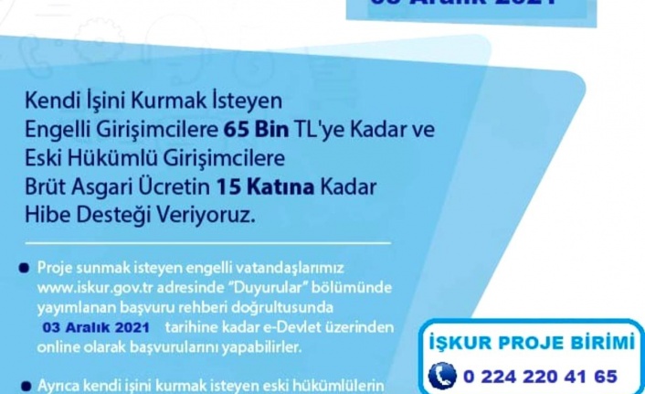 Engelli ve eski hükümlü hibe desteği başvuruları başladı