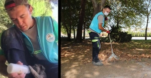 İşitme engelli belediye çalışanı annesiz yavru köpeklere sahip çıktı