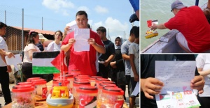 Gazze'deki akranları için yazdıkları mektupları denize bıraktılar