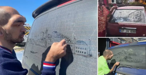 Kirli araçları görünce dayanamıyor: Tozlu camları sanat eseri haline getiriyor!